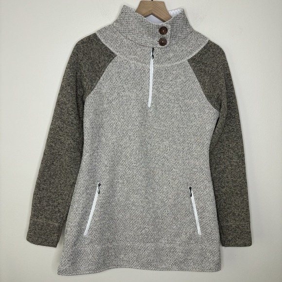 Prana Tops - Prana Henley Small Polartec Fleece Sweater Pullover Gray Brown Cowl Mock Neeck